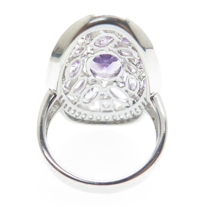 925 Sterling Silver Real Amethyst & White Topaz Cluster Ring Size 7