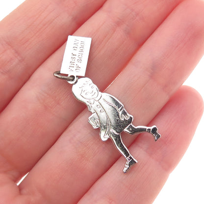 Griffith & Sons Sterling Silver Vintage First Day of School Girl Charm Pendant