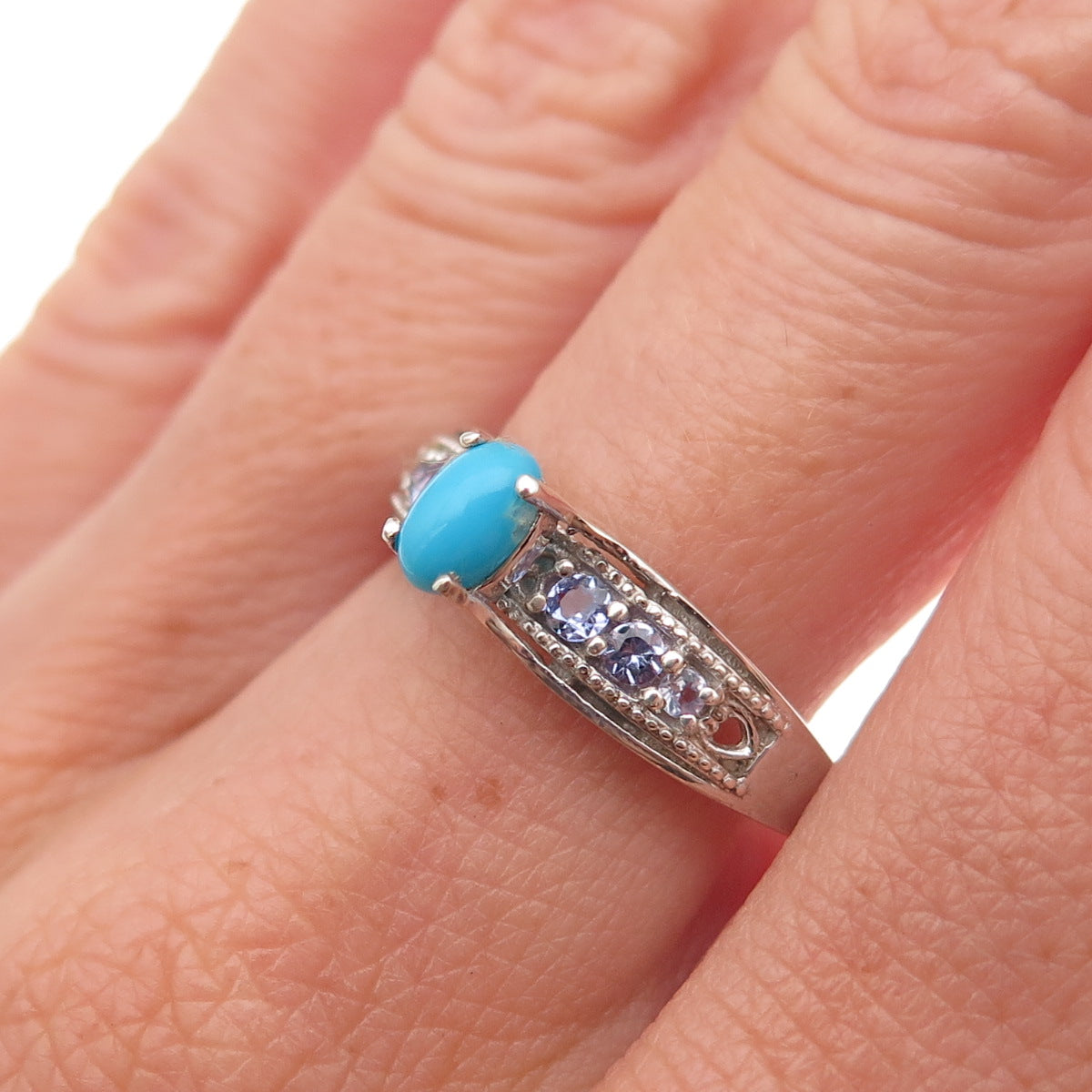 Chuck Clemency 925 Sterling Silver Real Turquoise & Tanzanite Ring Size 8