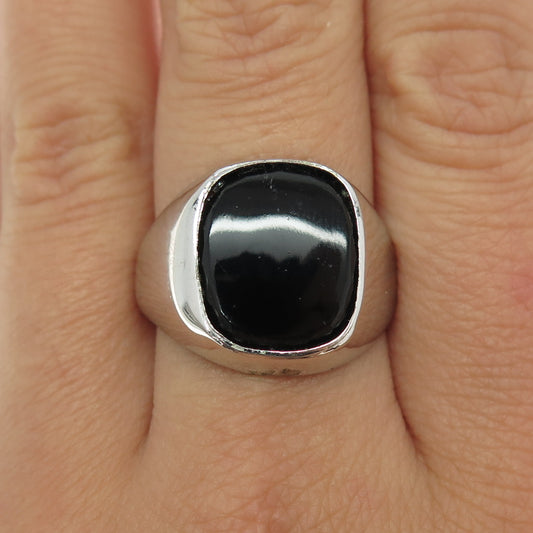 ESPO Joseph Esposito 925 Sterling Silver Vintage Real Black Onyx Ring Size 10.25