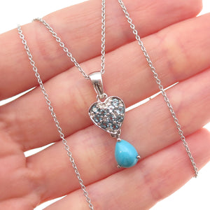 925 Sterling Real Sleeping Beauty Turquoise Blue Topaz Cable Chain Necklace 18"