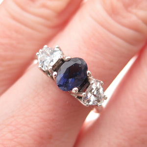 TOMMY LONG 925 Sterling Real Oval-Cut Iolite & Triangle-Cut C Z Ring Size 6.25