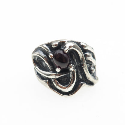 925 Sterling Silver Vintage Real Tourmaline Modernist Oxidized Ring Size 6.25