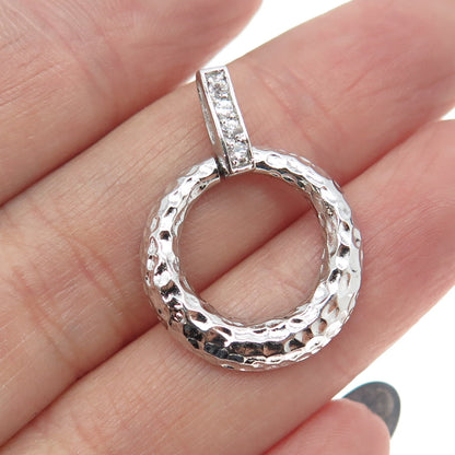 925 Sterling Silver Round-Cut C Z Hammered Circle Pendant