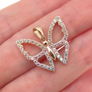 Han 925 Sterling Silver Gold Plated Multi-Color C Z Butterfly Charm Pendant