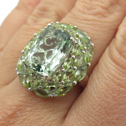 CHUCK CLEMENCY 925 Sterling Silver Real Green Amethyst & Peridot Ring Size 8