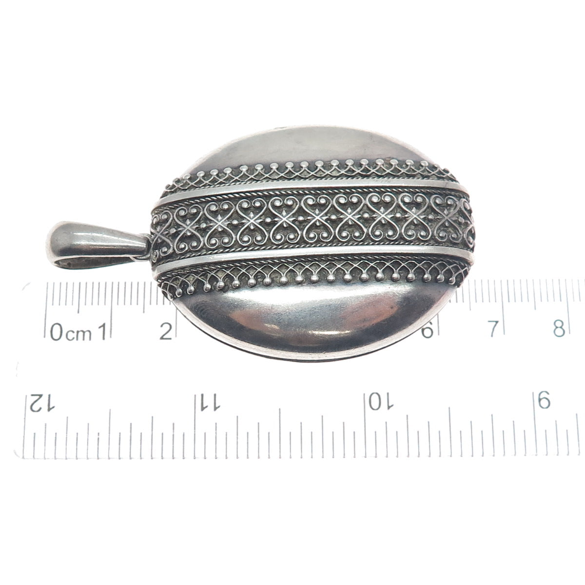 925 Sterling Silver Antique Victorian Ornate Heart Oval Locket Oxidized Pendant