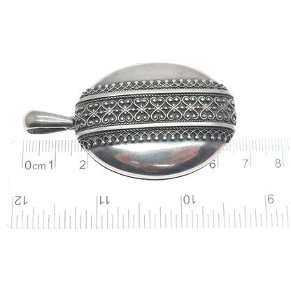 925 Sterling Silver Antique Victorian Ornate Heart Oval Locket Oxidized Pendant