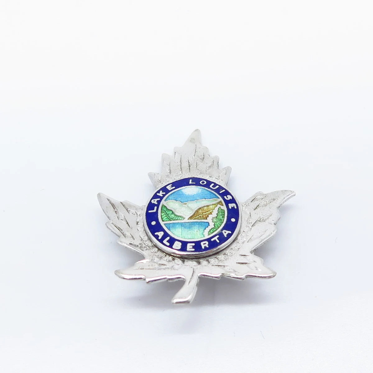 925 Sterling Silver Vintage BMCo Enamel "Lake Louise Alberta" Maple Leaf Brooch