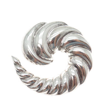 925 Sterling Vintage Mexico Modernist Ribbed Spiral Oxidized Pin Brooch Pendant