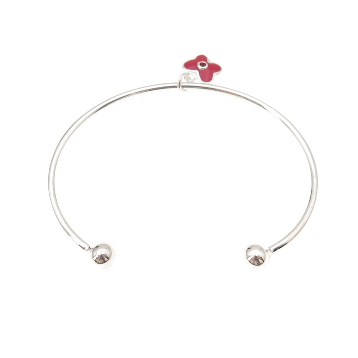 925 Sterling Silver Red Enamel & Crystal Butterfly Adjustable Cuff Bracelet 6"