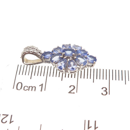 Chuck Clemency 925 Sterling Silver Real Tanzanite Floral Cluster Charm Pendant