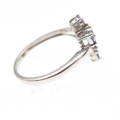 Chuck Clemency 925 Sterling Silver Real Round-Cut Tanzanite Cross Ring Size 8