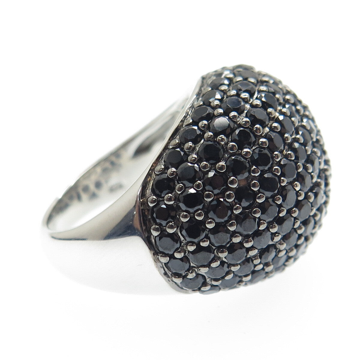 DSMK 925 Sterling Silver Real Black Spinel Gem Cluster Domed Ring Size 7.25