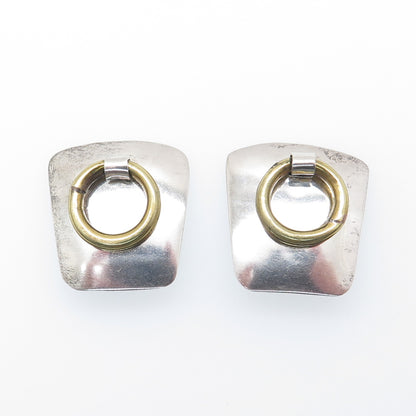 925 Sterling Silver 2-Tone Vintage Mexico Door Knocker Clip On Earrings