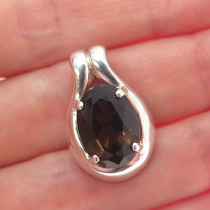 KABANA 925 Sterling Silver Vintage Real Smoky Quartz Minimalist Charm Pendant