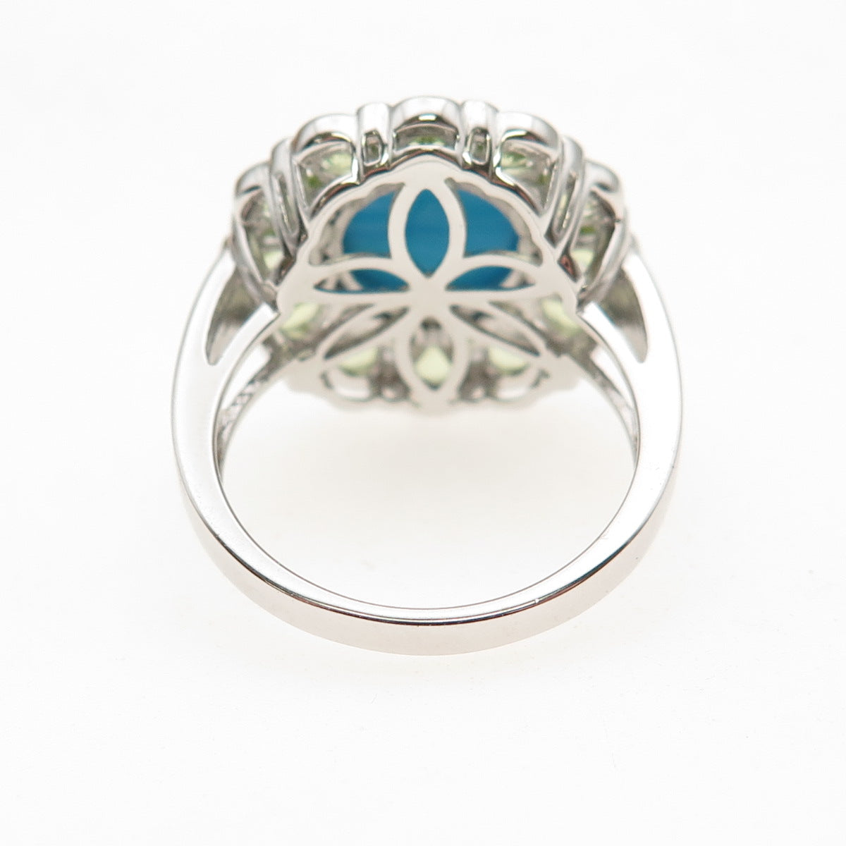 Chuck Clemency Sterling Silver Real Turquoise Peridot & White Topaz Ring Size 8