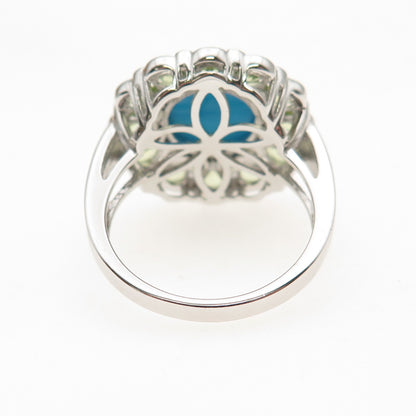 Chuck Clemency Sterling Silver Real Turquoise Peridot & White Topaz Ring Size 8