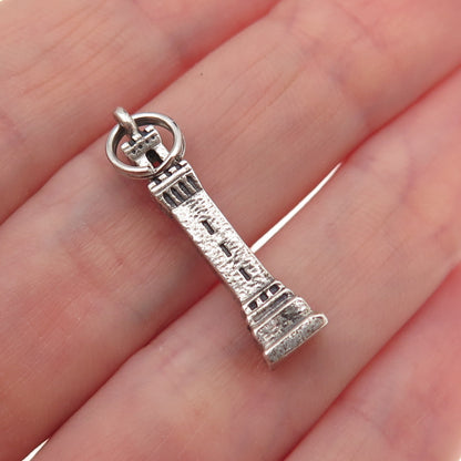 Bates & Klinke 925 Sterling Silver Vintage Pilgrim Monument 3D Charm Pendant