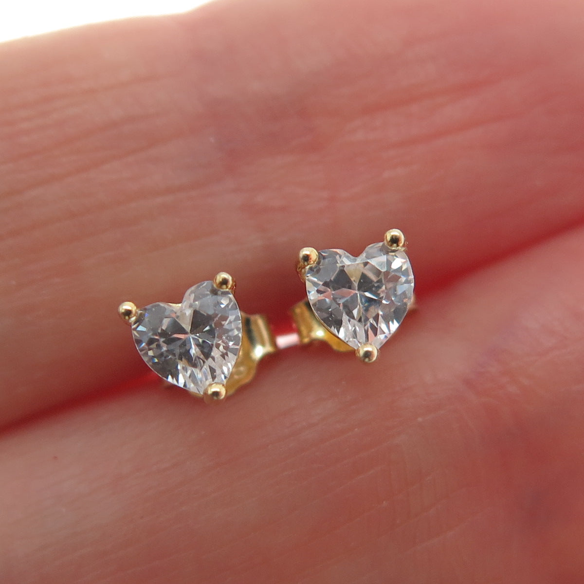 925 Sterling Silver Gold Plated Heart-Cut C Z Stud Earrings