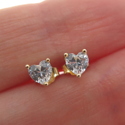 925 Sterling Silver Gold Plated Heart-Cut C Z Stud Earrings