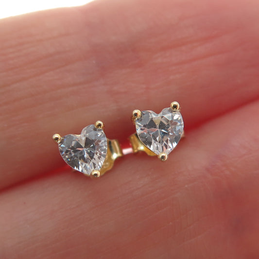 925 Sterling Silver Gold Plated Heart-Cut C Z Stud Earrings