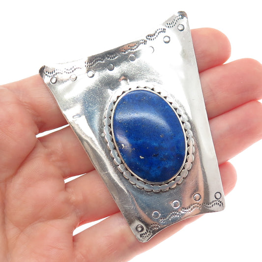 PHYLLIS WOODS 925 Sterling Silver Vintage Real Lapis Lazuli Modernist Brooch