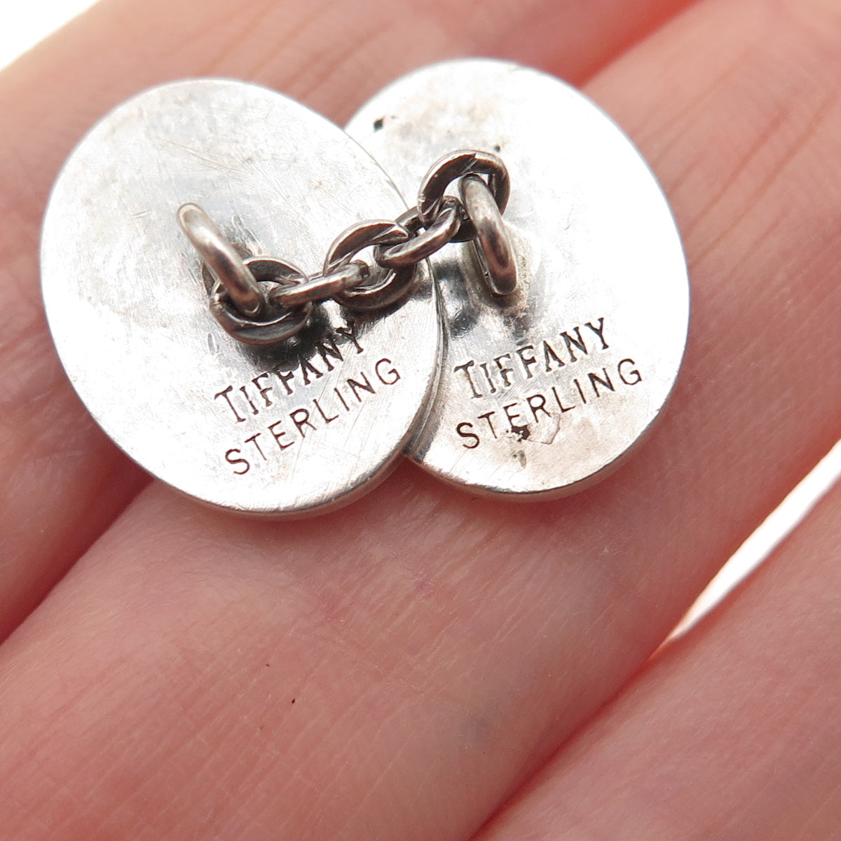TIFFANY & CO. 925 Sterling Silver Vintage Oval Chain Cufflinks