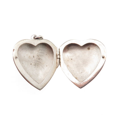 925 Sterling Silver Vintage Real Black Onyx Heart Locket Charm Pendant