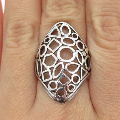 925 Sterling Silver Vintage Geometric Statement Ring Size 6.75