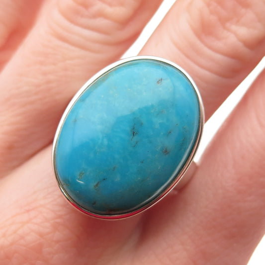 Whitney Kelly Sterling Silver Vintage Real Turquoise Modernist Ring Size 10.25