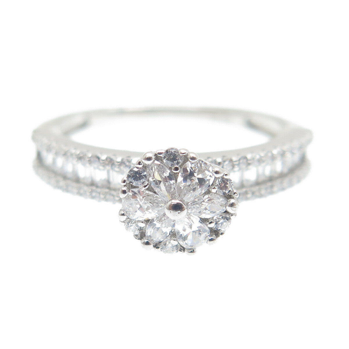 925 Sterling Silver Multi-C Z Engagement Ring Size 7.25