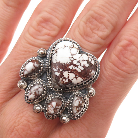 925 Sterling Silver Vintage Real Buffalo Turquoise Heart Oxidized Ring Size 7