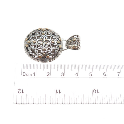 18K Gold 925 Sterling Silver Vintage Ornate Heart Charm Pendant