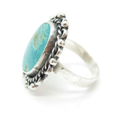 Old Pawn 925 Sterling Vintage Southwestern Turquoise Beaded Ring Size 7.25