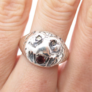 925 Sterling Silver Vintage Real Red Garnet Tiger Ring Size 8 (missing 2 stones)