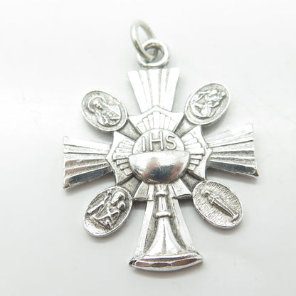 GORHAM 925 Sterling Silver Antique Art Deco 4-Way Cross Religious Pendant