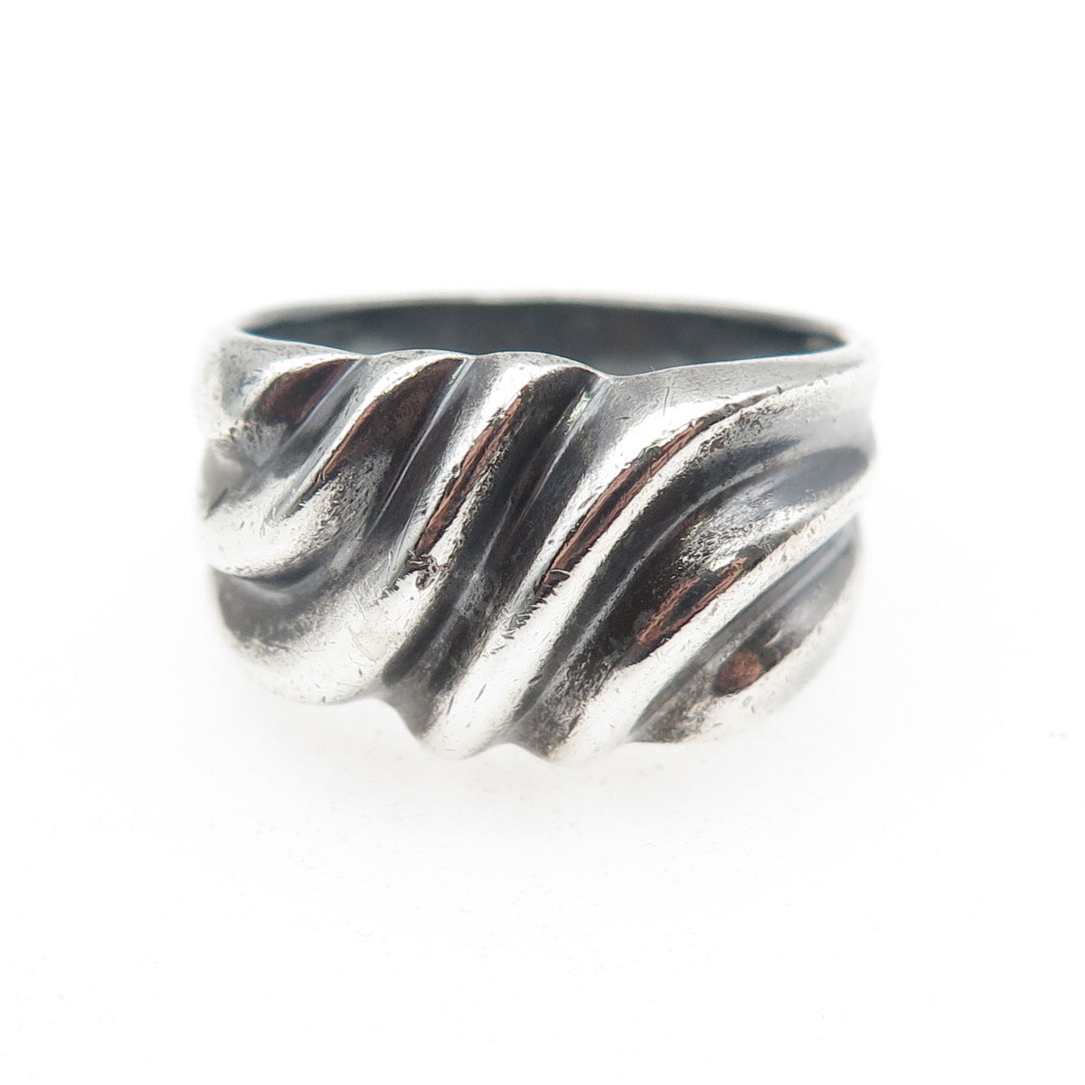 CHAPAL ZENRAY 925 Sterling Silver Vintage Modernist Ribbed Oxidized Ring Size 10