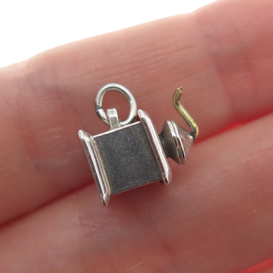 925 Sterling Silver Antique Art Deco Coffee Grinder Minimalist 3D Charm Pendant