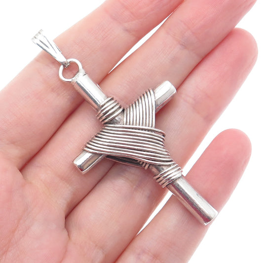 925 Sterling Silver Vintage Roped Cross Religious Pendant