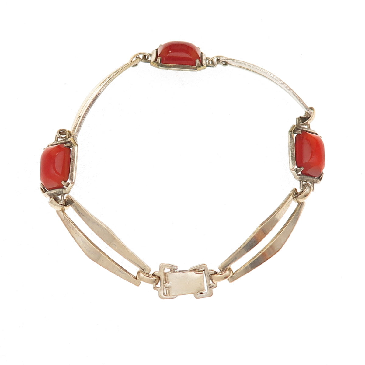 Symmetalic 925 Sterling 14K Gold Antique Art Deco Real Carnelian Bracelet 7.25"
