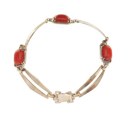 Symmetalic 925 Sterling 14K Gold Antique Art Deco Real Carnelian Bracelet 7.25"