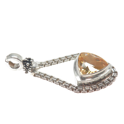 925 Sterling Silver Vintage Real Citrine Gemstone Box Link Pendant