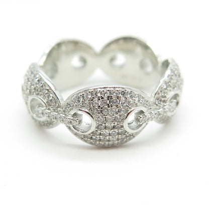925 Sterling Silver Pave C Z Chain Band Ring Size 8.25