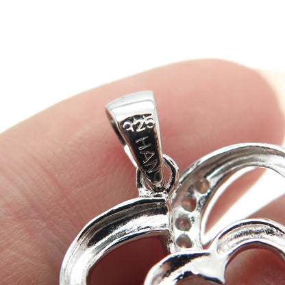 HAN 925 Sterling Silver Round-Cut C Z Double Heart Pendant