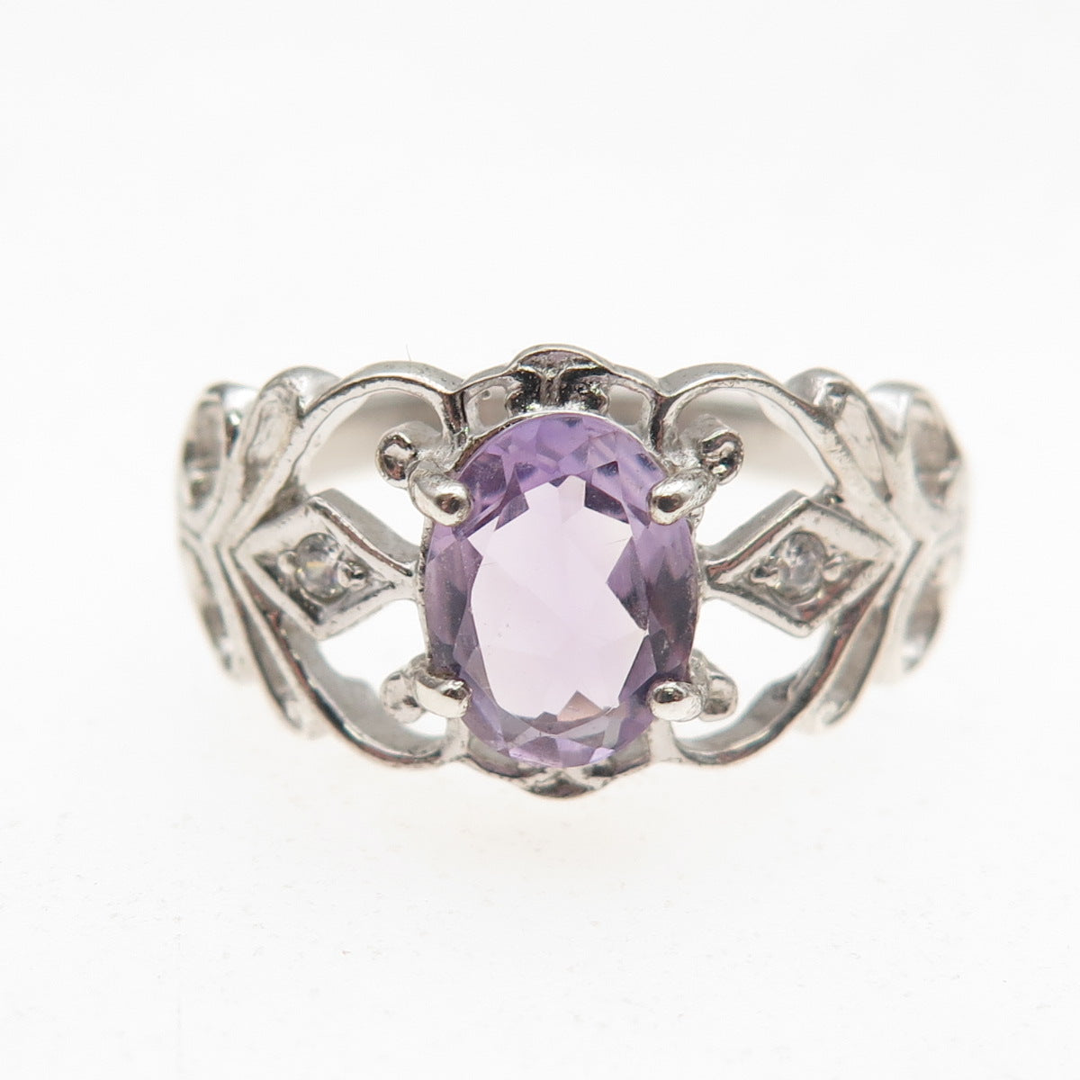 RJ Graziano 925 Sterling Silver Vintage Real Amethyst & C Z Ring Size 7.25