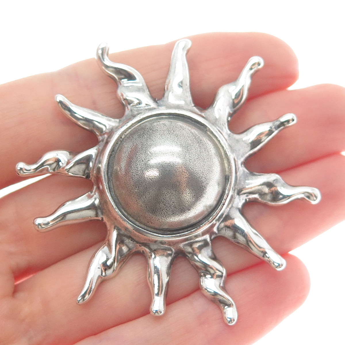 925 Sterling Silver Vintage Mexico Modernist Sun Oxidized Pin Brooch