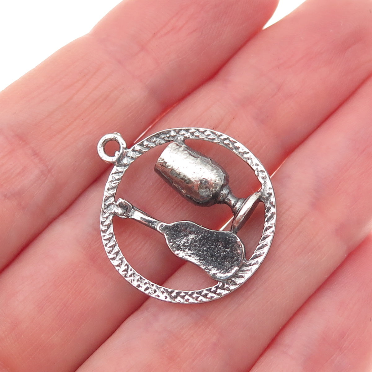925 Sterling Silver Vintage Goblet & Guitar Oxidized Charm Pendant