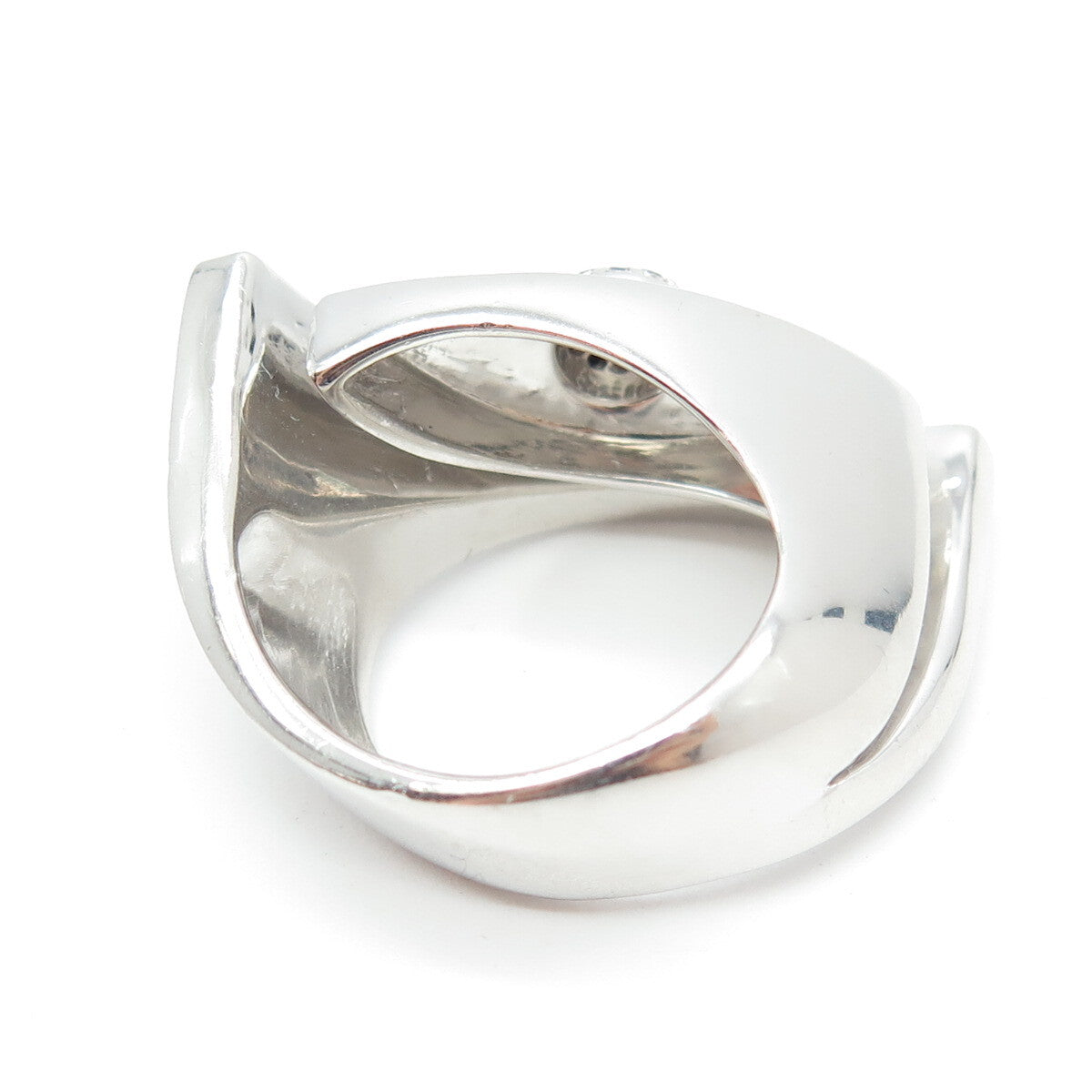CHUCK CLEMENCY 925 Sterling Silver Real Black & White Diamond Eye Ring Size 5.75