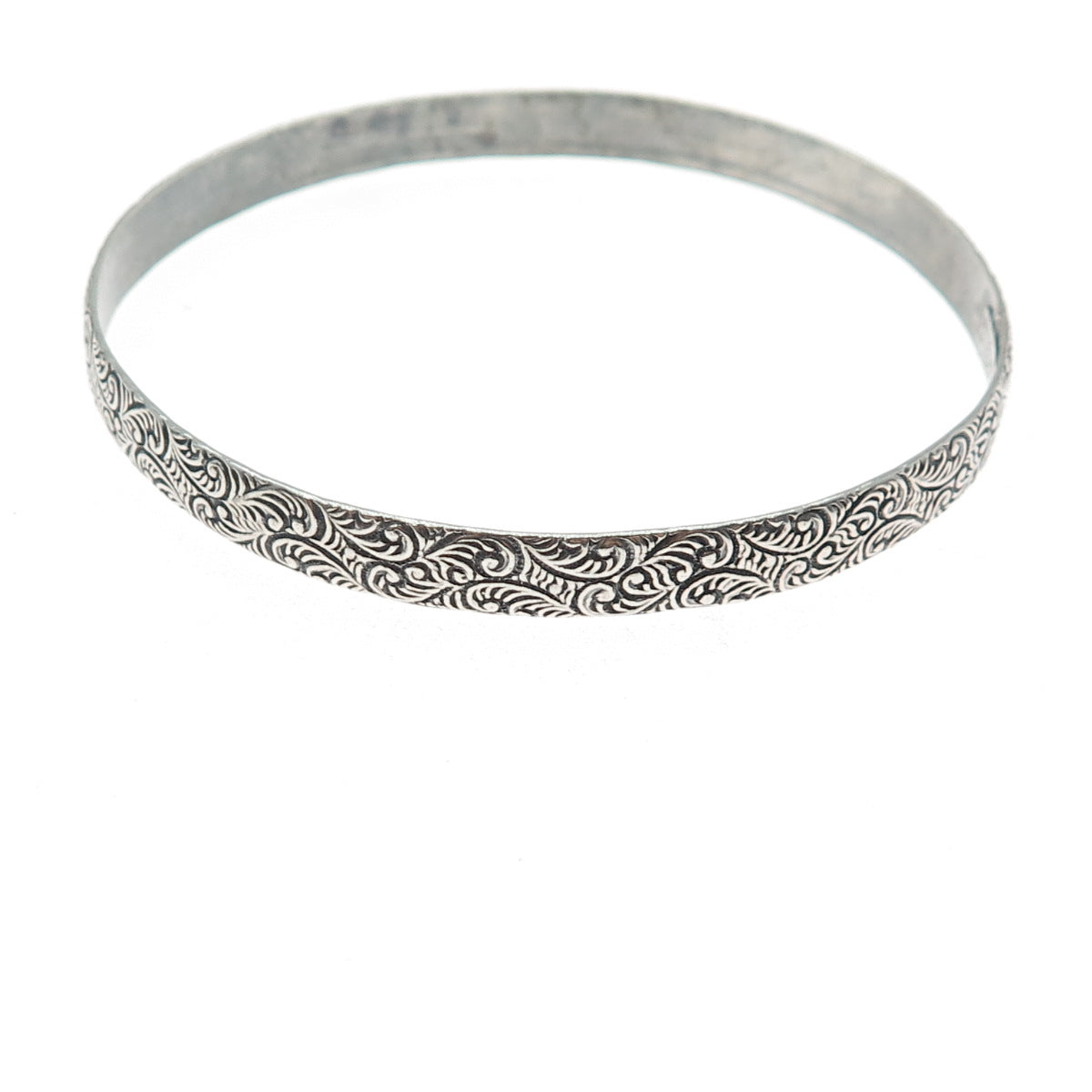 MICHELE 925 Sterling Silver Antique Art Deco Floral Scroll Bangle Bracelet 8"